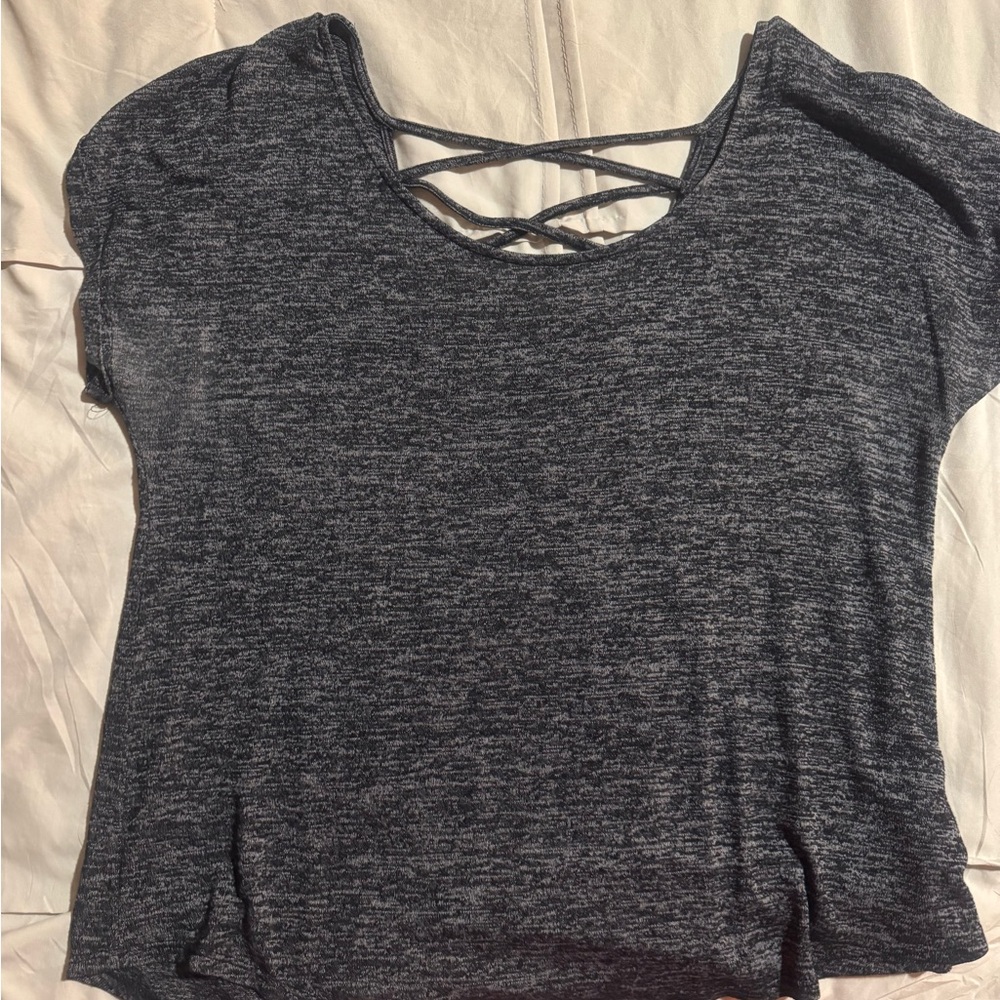 Maurices Gray Backless T-Shirt with Crisscross Detail